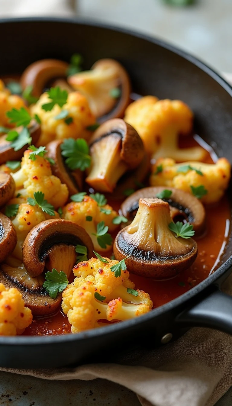 20-Minute Garlic Mushrooms and Cauliflower Skillet Recipe