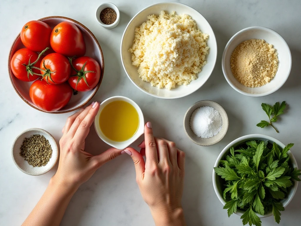 Ingredients for garlic Parmesan baked tomatoes