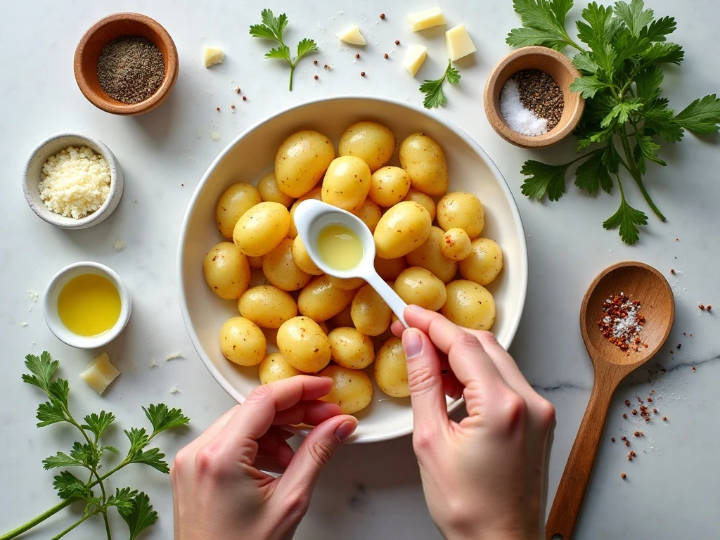 Ingredients for garlic Parmesan butter roasted potatoes