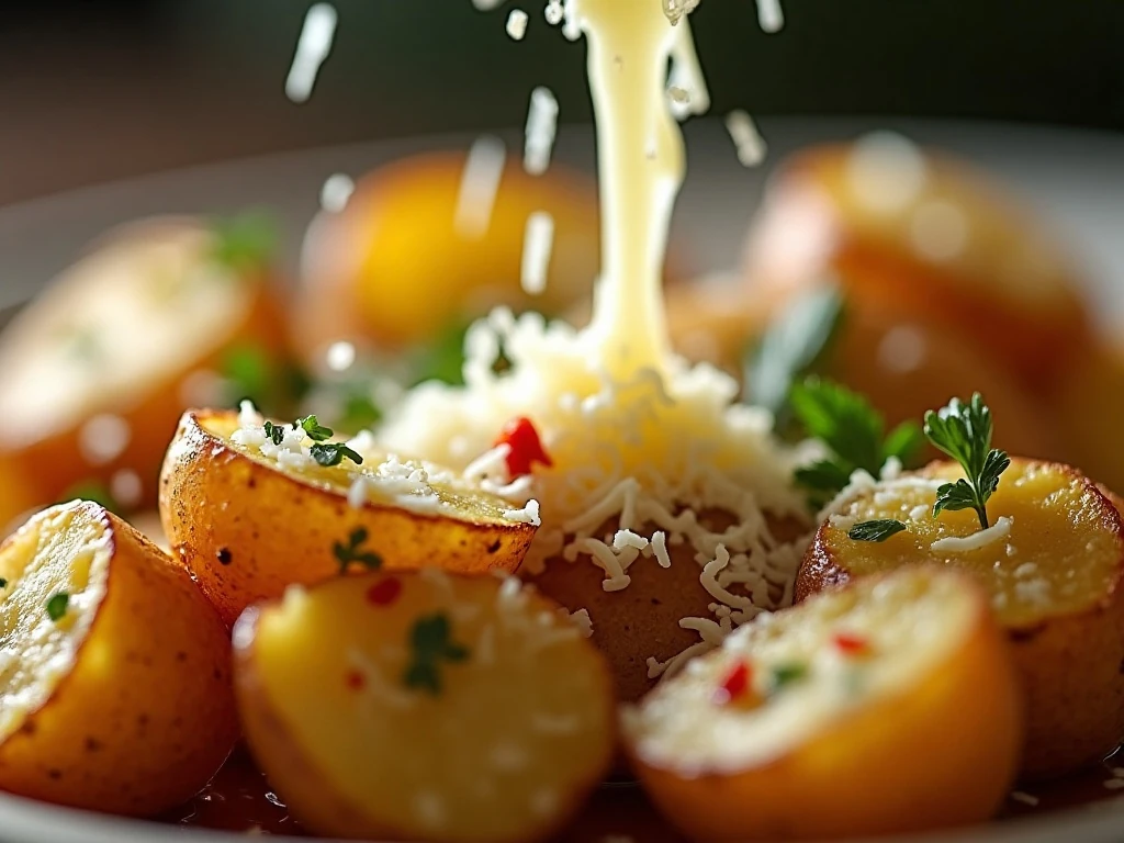 Parmesan and herb topping on roasted garlic potatoes