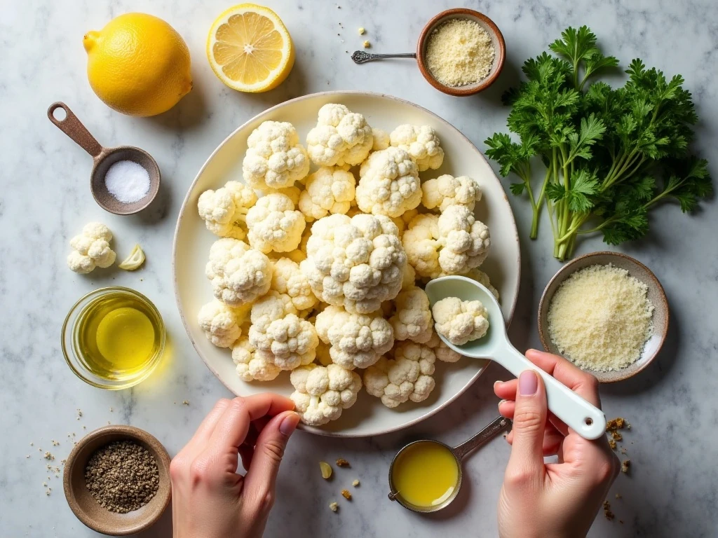 Ingredients for garlic Parmesan roasted cauliflower
