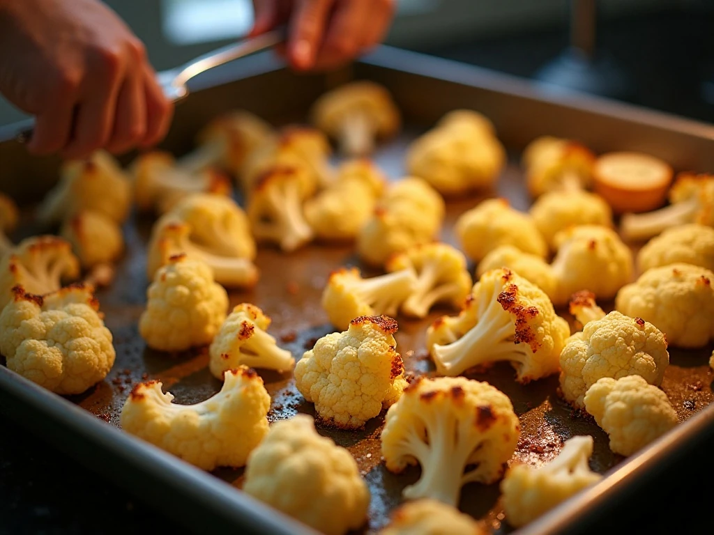 Cauliflower florets spaced apart for crisp roasting