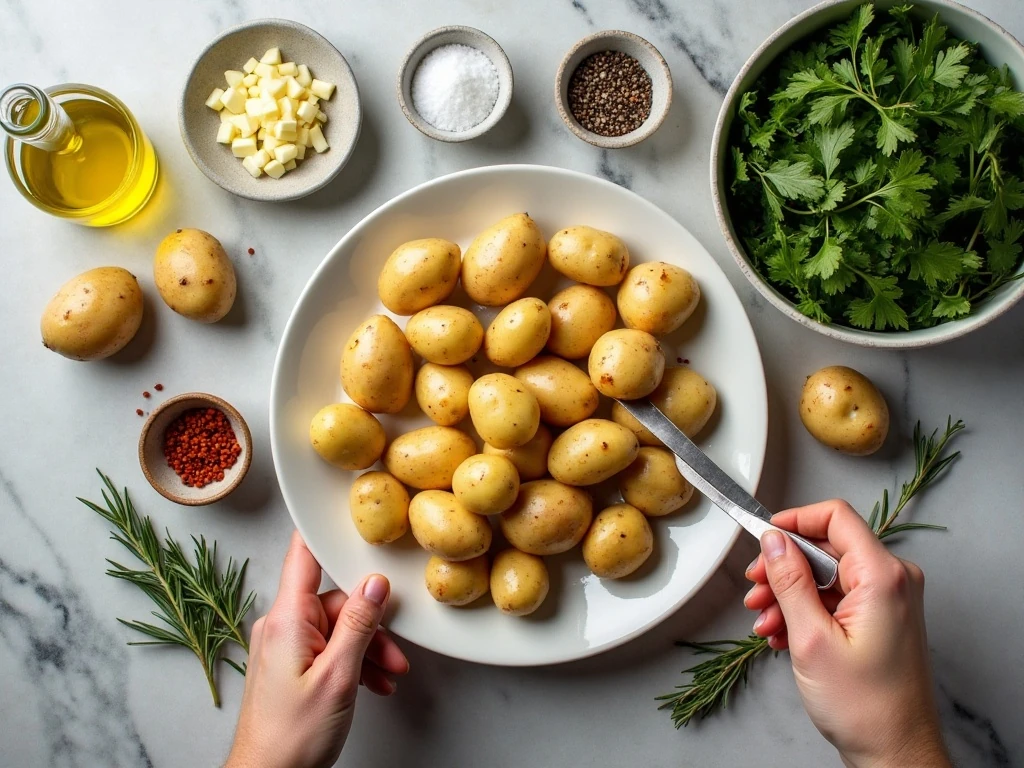 Ingredients for crispy garlic-roasted potatoes