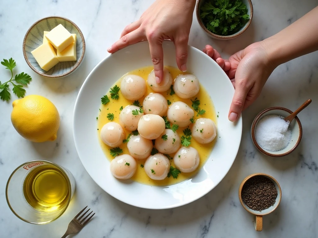 Ingredients for an easy garlic butter scallops recipe