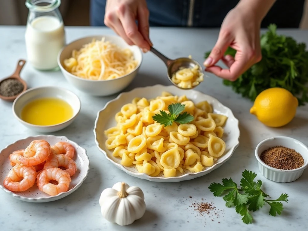 Ingredients for easy garlic shrimp tortellini