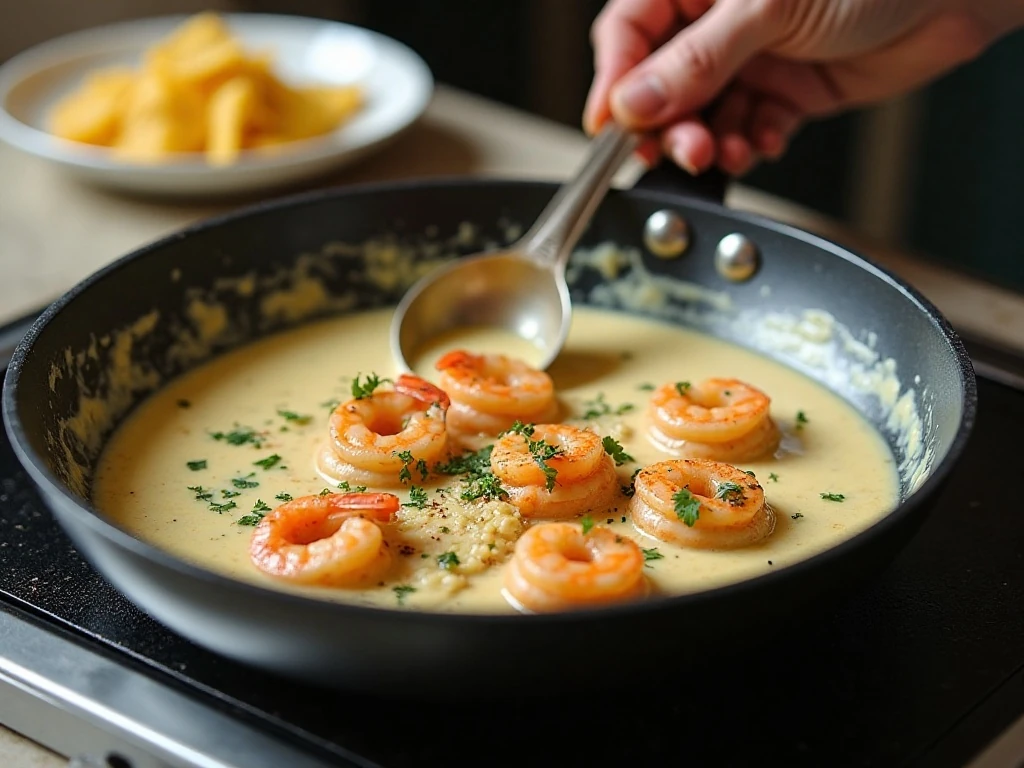 Making smooth garlic Parmesan cream sauce for tortellini