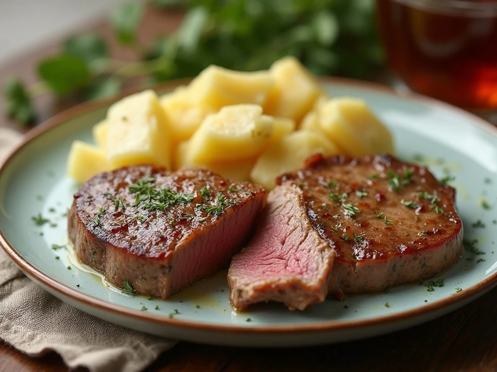 Stored garlic steak and potato leftovers for reheating
