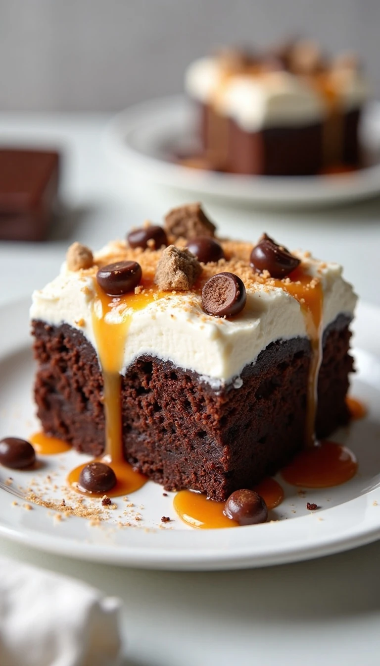 Easy Candy Bar Poke Cake Recipe with Caramel and Chocolate