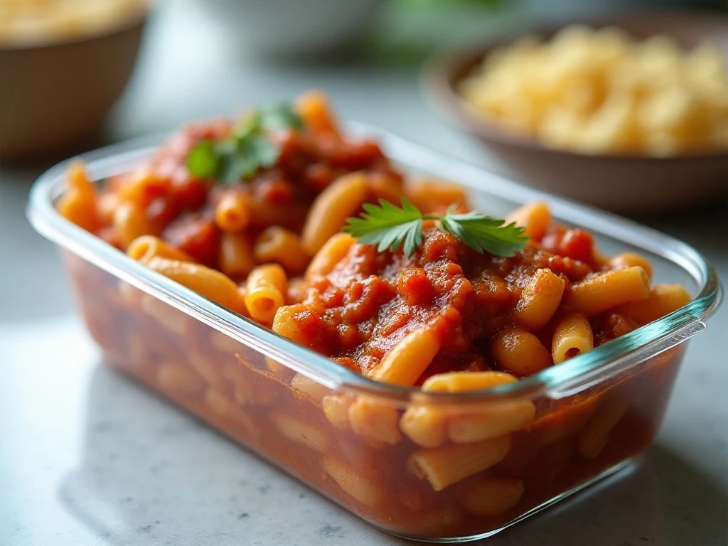 Stored and reheated portions of homemade beef goulash