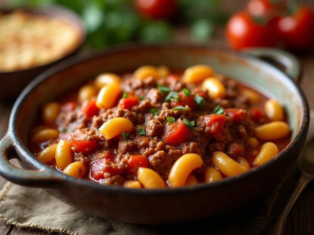 Bowl of comforting American-style GB's Go-Go Goulash