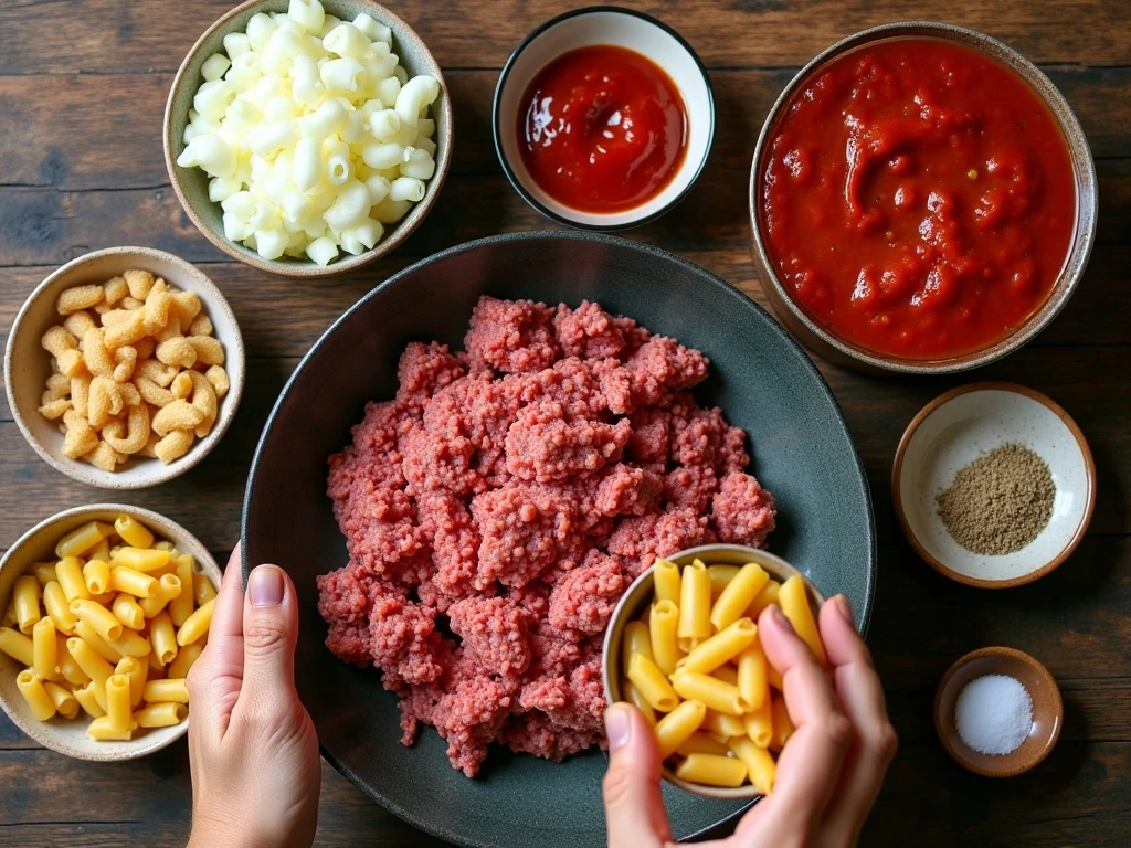 Ingredients for easy one-pot GB's Go-Go Goulash