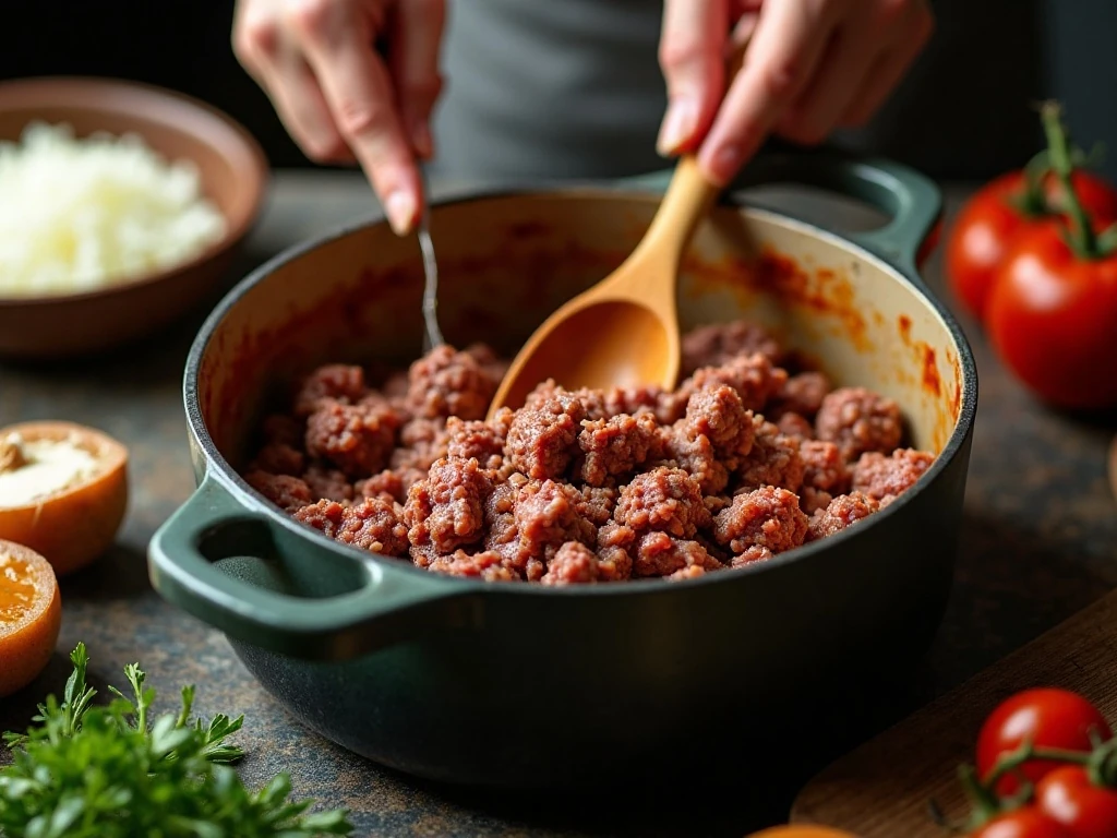 Browning ground beef and onion for one-pot goulash