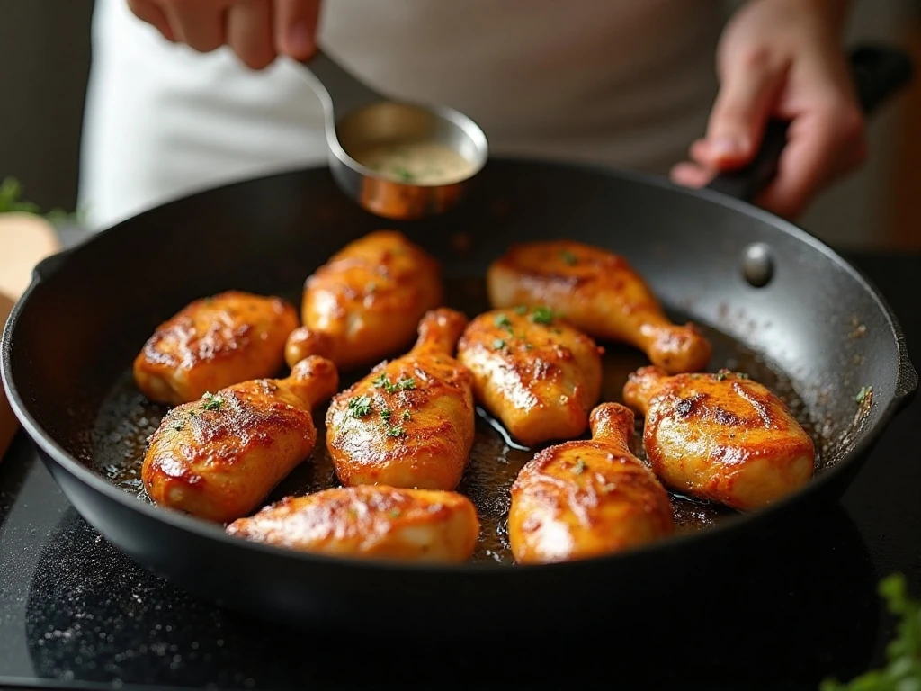 Chicken pieces browning without overcrowding the skillet