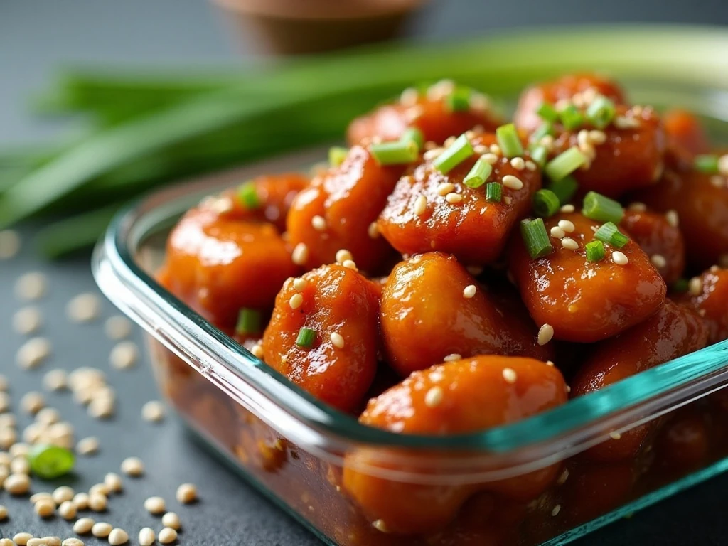General Tso's chicken stored for a leftover meal