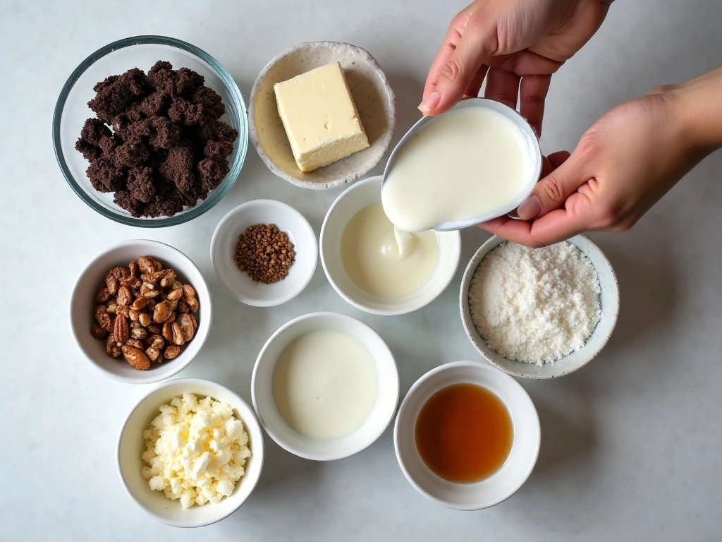 Ingredients for German chocolate cheesecake