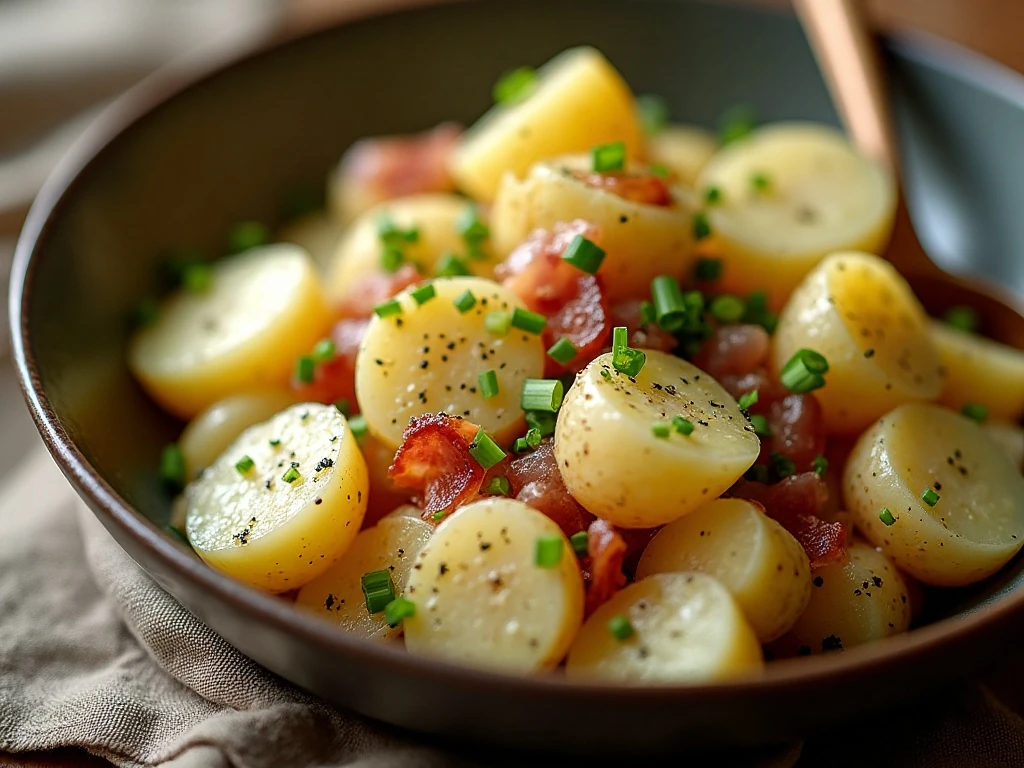 German potato salad garnished with parsley and chives