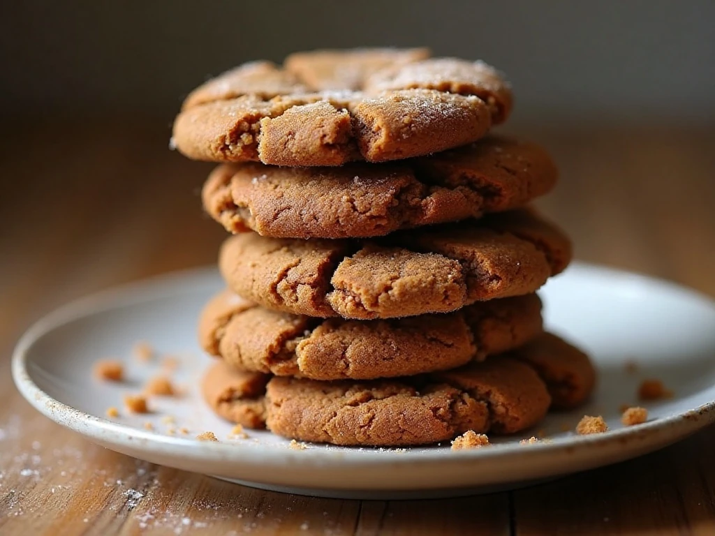 Stack of giant chewy molasses cookies with crackled sugar tops