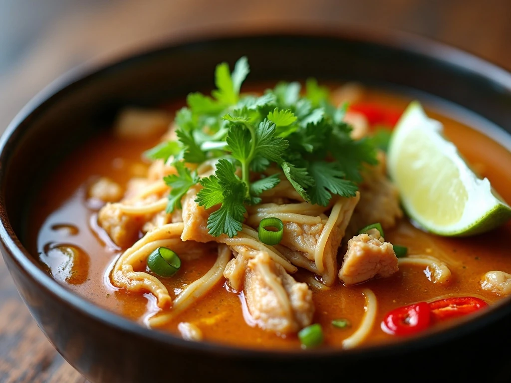 Ginger chicken soup finished with scallions cilantro lime and chile