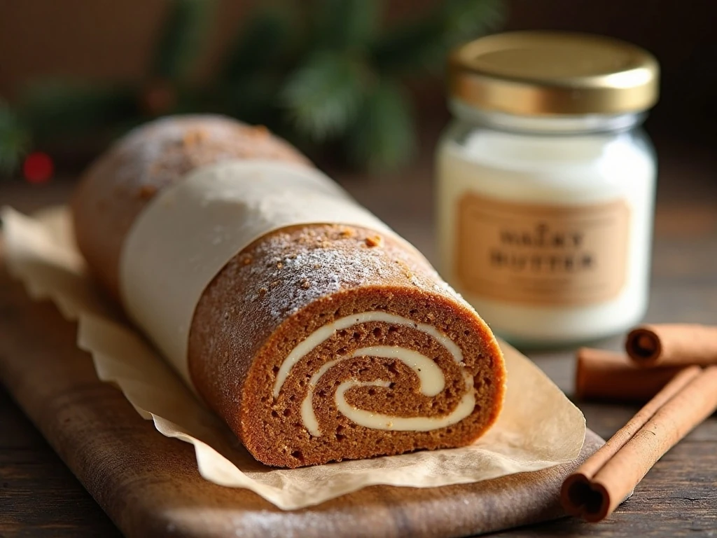 Gingerbread butter log wrapped for refrigerator or freezer storage