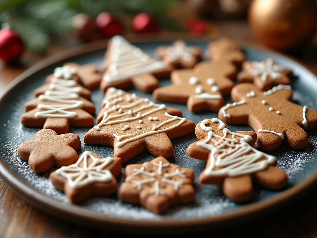 Assorted homemade gingerbread cookies arranged on a festive platter