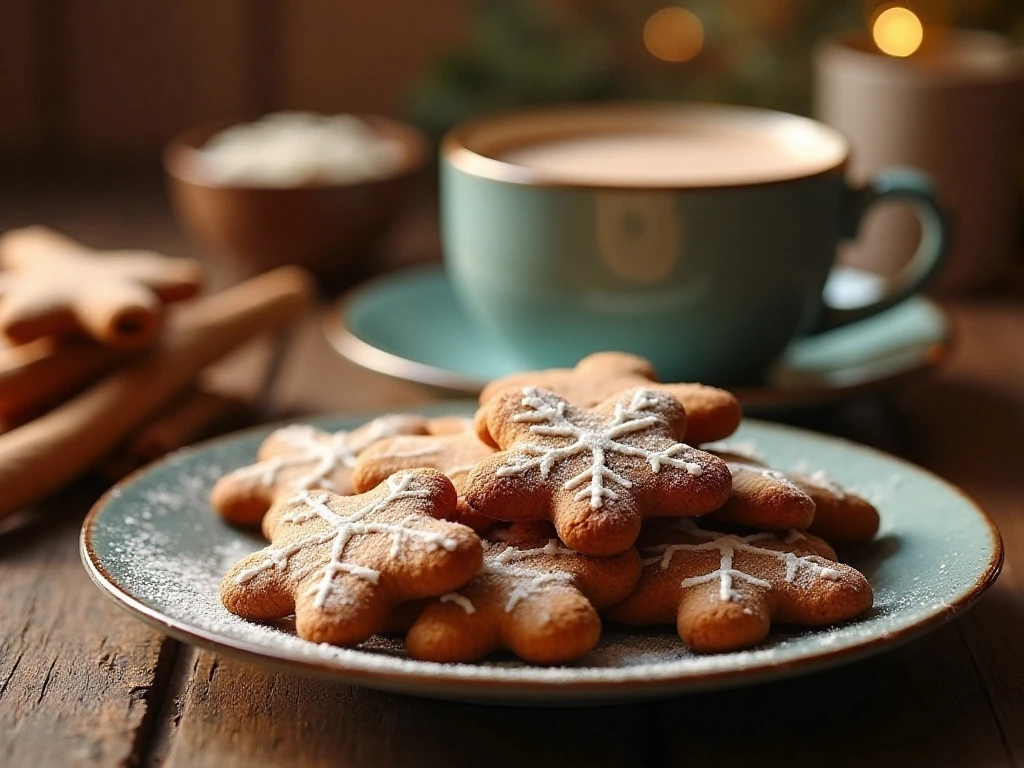 Gingerbread cookies served with hot cocoa
