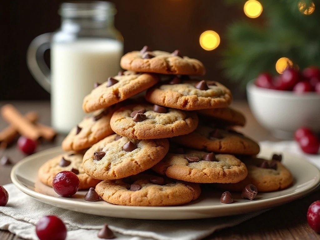 Stack of soft gingerbread cranberry chocolate chip cookies