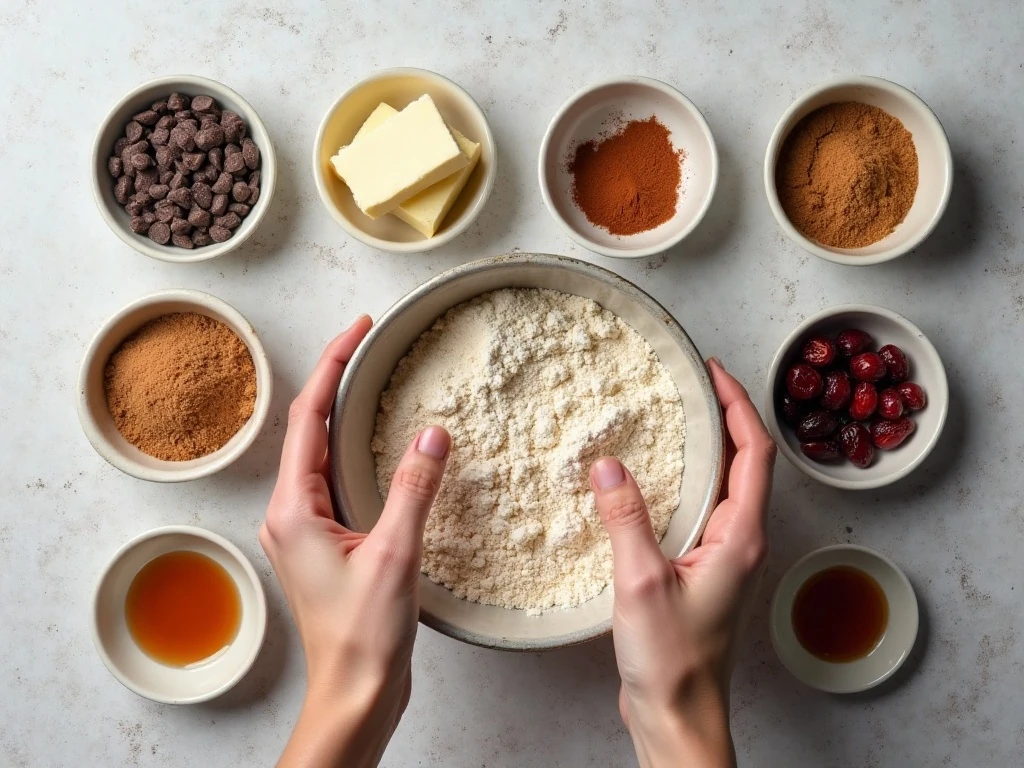 Ingredients for gingerbread cranberry chocolate chip cookies