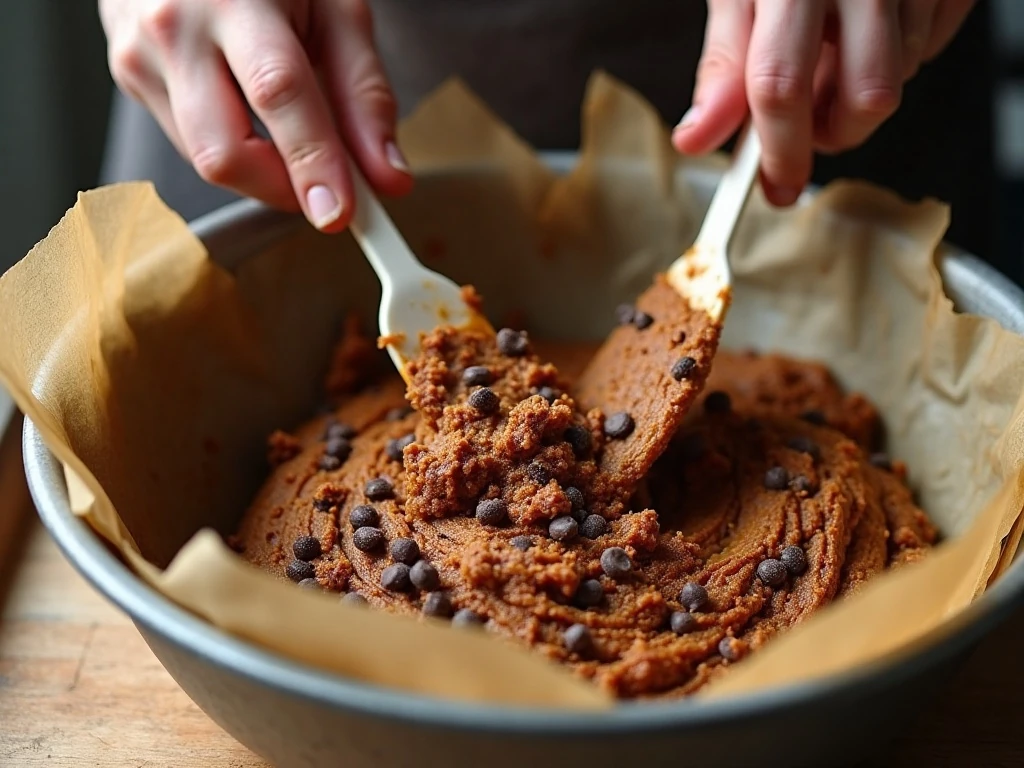 Folding chocolate chips and cranberries into gingerbread cookie dough