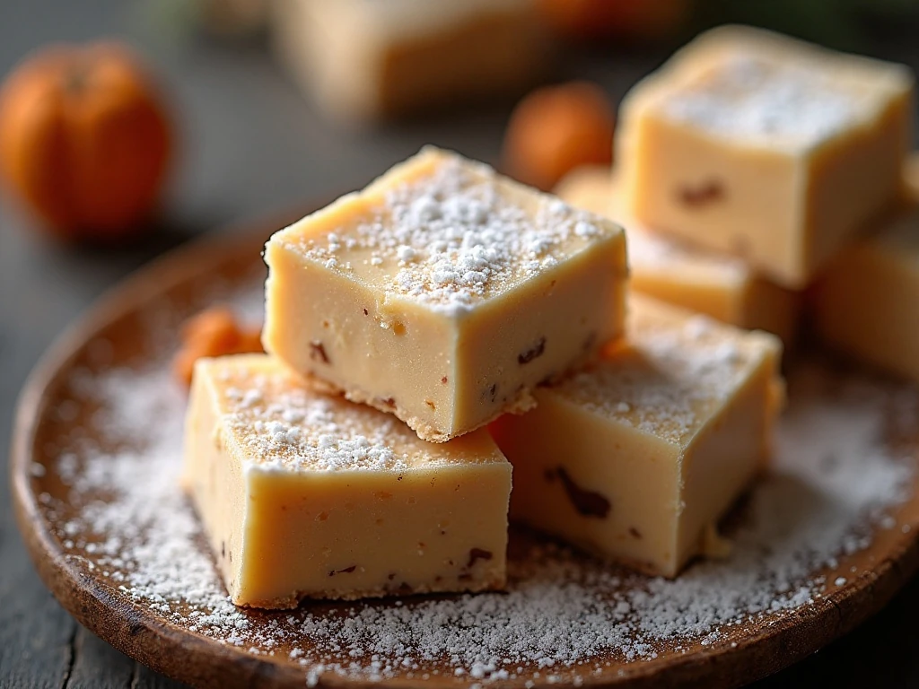 Three-ingredient gingerbread fudge squares arranged on a holiday platter