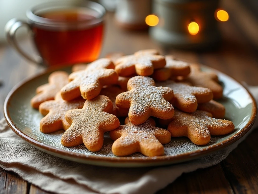 Plate of homemade gingerbread men pastries with simple festive decorations