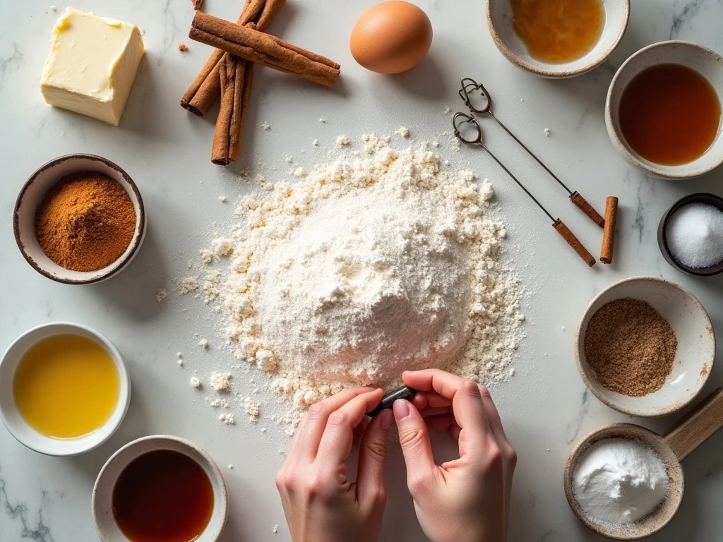Ingredients for Mickey Mouse gingerbread cookies arranged in a flat lay