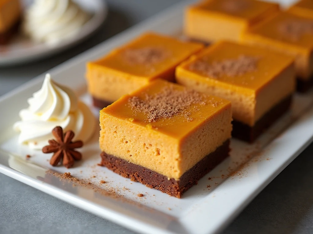 Plated gingersnap pumpkin cheesecake bars ready to serve
