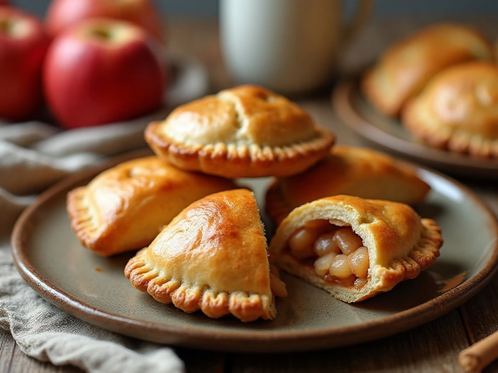 Glazed apple hand pies arranged on a serving plate