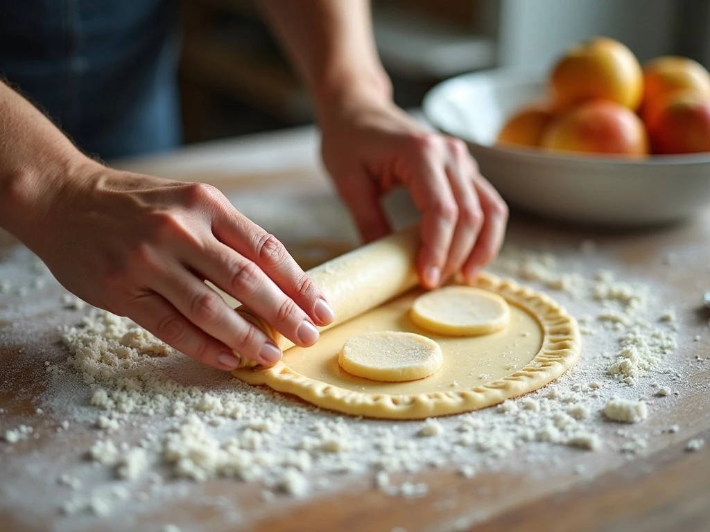 Rolling pastry and preparing apple hand pie filling