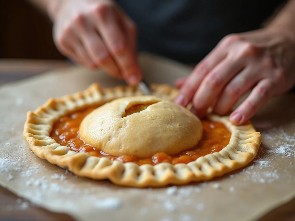 Fork-crimped apple hand pie ready for baking