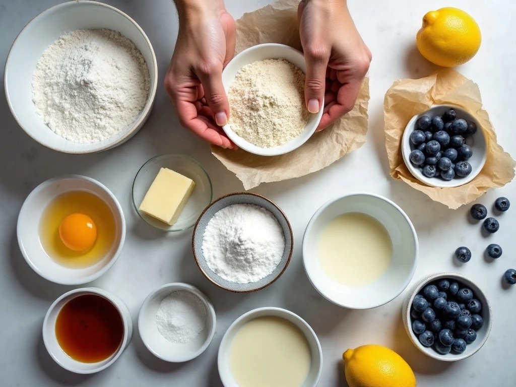 Ingredients for glazed blueberry scones