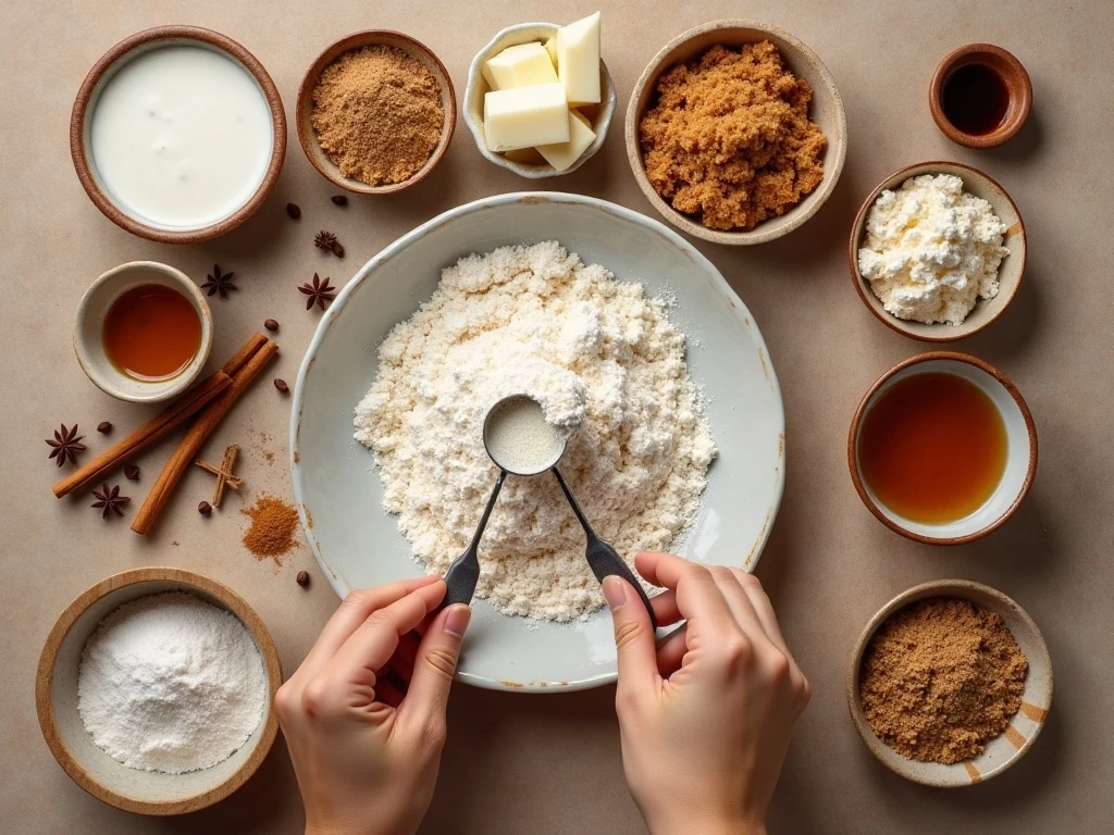 Ingredients for glazed gingerbread Bundt cake
