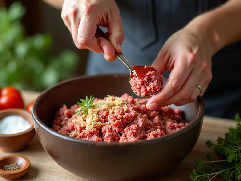 Mixing the classic meatloaf ingredients in a bowl