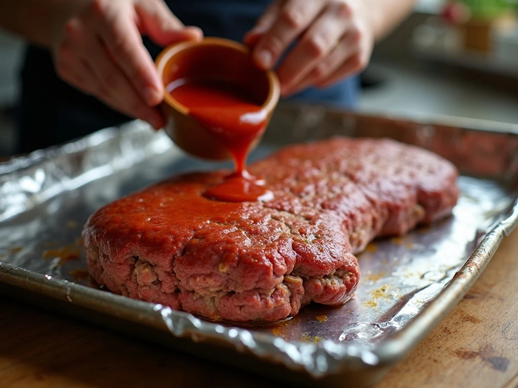 Free-form meatloaf shaped on a foil-lined baking sheet