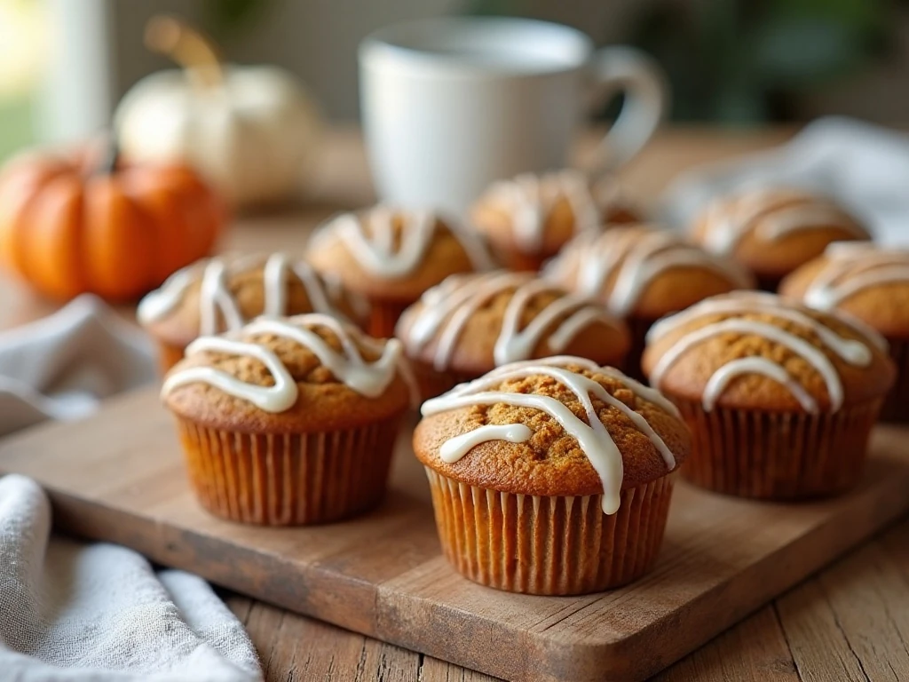 Glazed pumpkin spice muffins arranged for a cozy breakfast