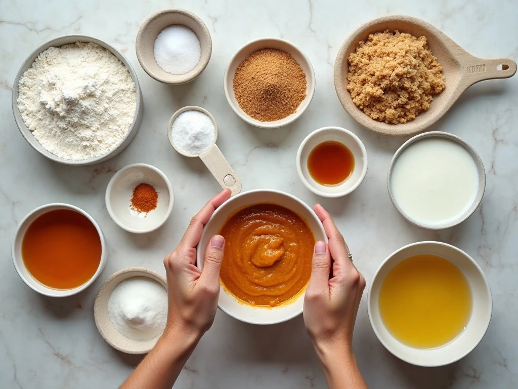 Ingredients for easy glazed pumpkin spice muffins