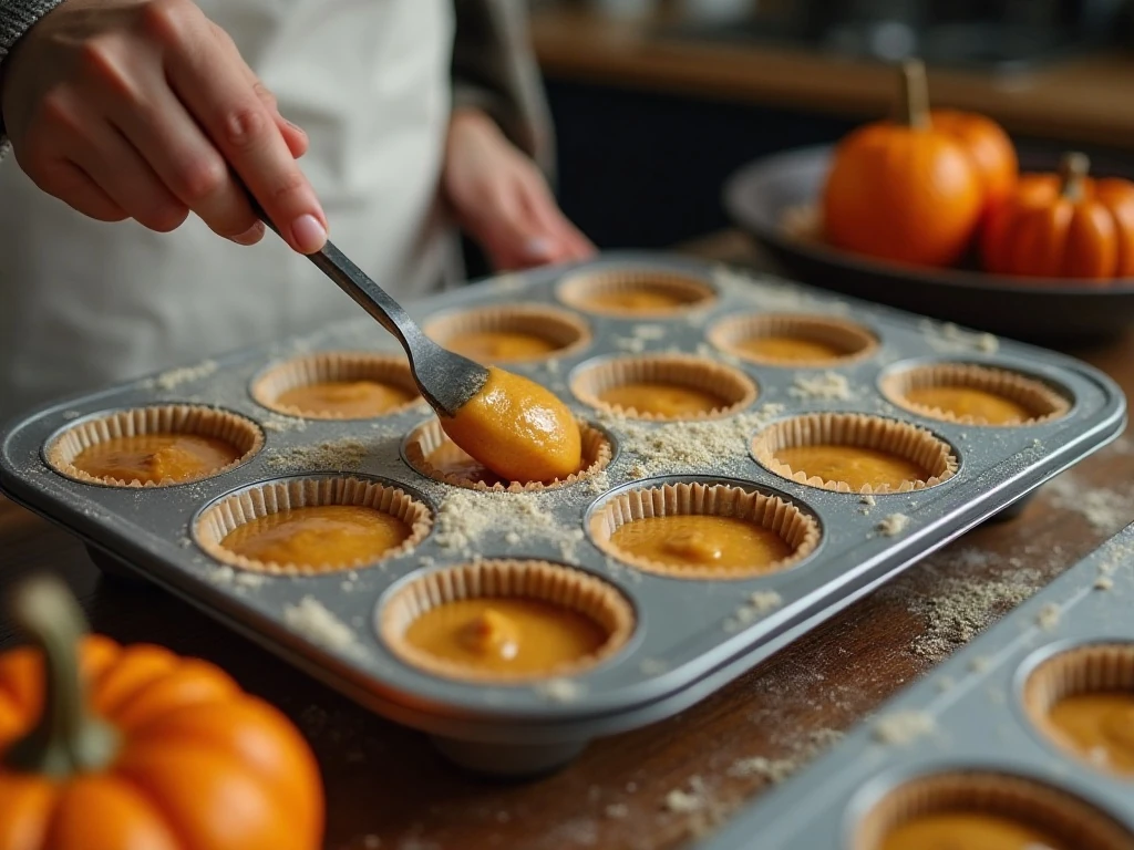 Pumpkin muffin batter being mixed before baking