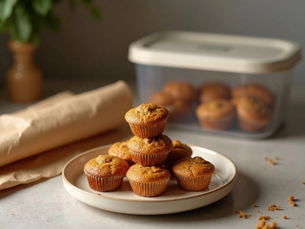 Stored glazed pumpkin spice muffins ready for breakfast