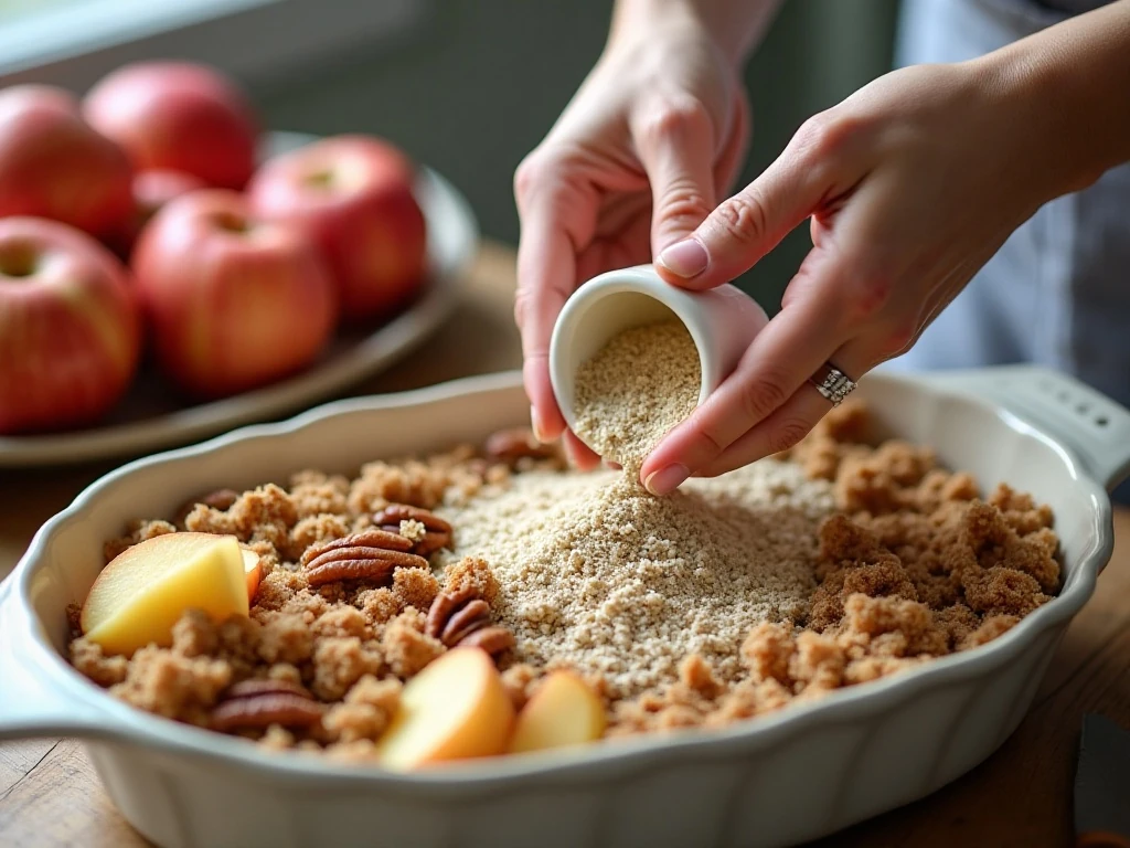 Preparing the gluten-free oat topping for apple crisp