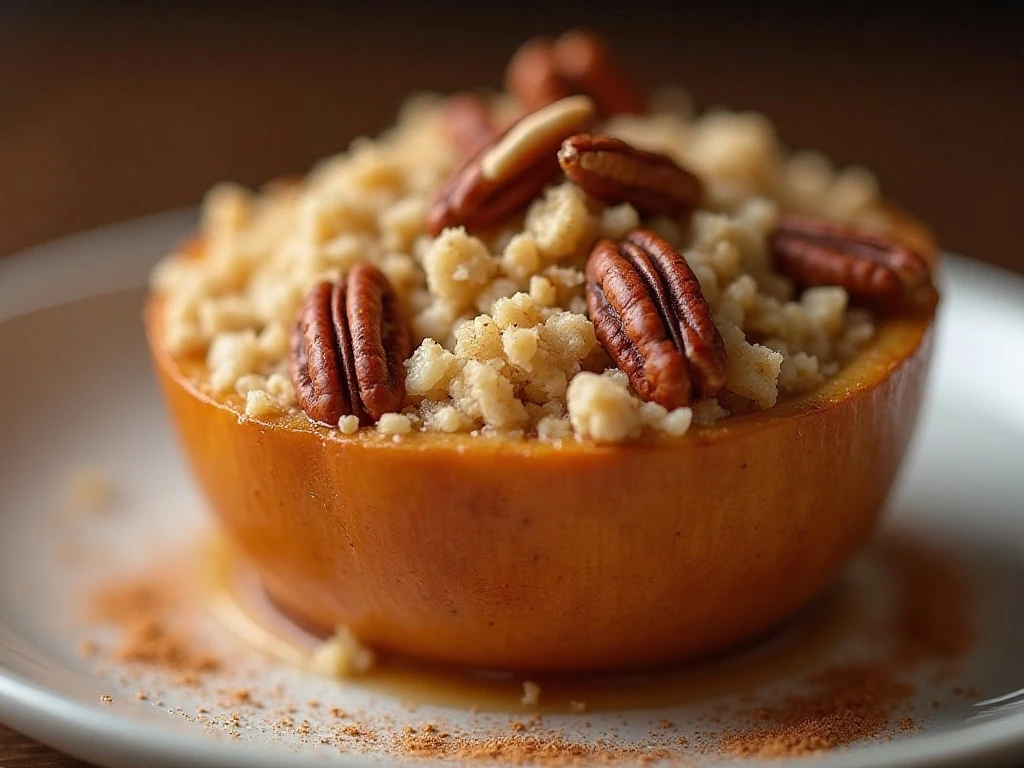 Close-up of the crisp golden topping on apple crisp