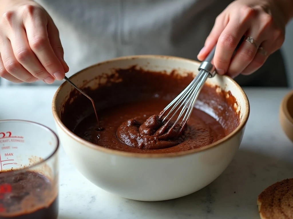Gluten-free chocolate pancake batter resting before cooking
