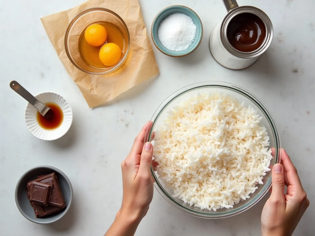 Ingredients for easy gluten-free coconut macaroons