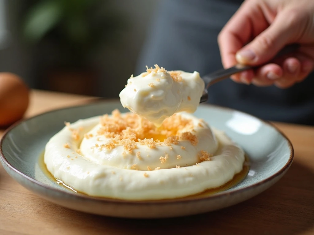 Gently folding whipped egg whites into coconut macaroon batter