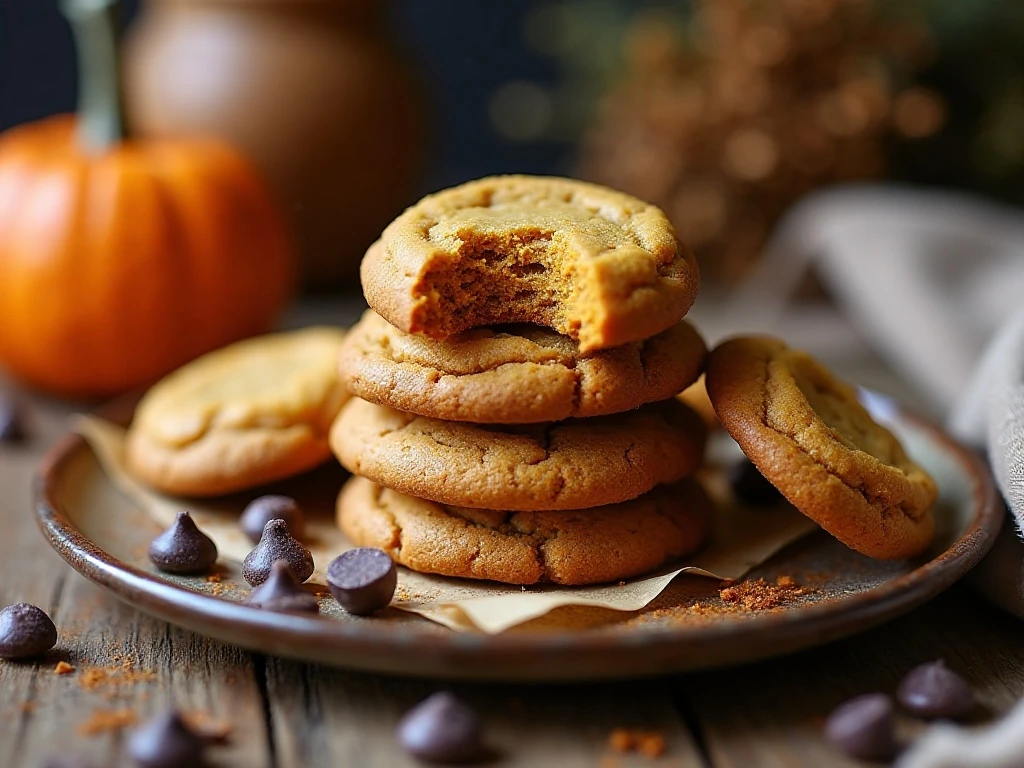Stack of soft and chewy gluten-free pumpkin cookies with tender centers