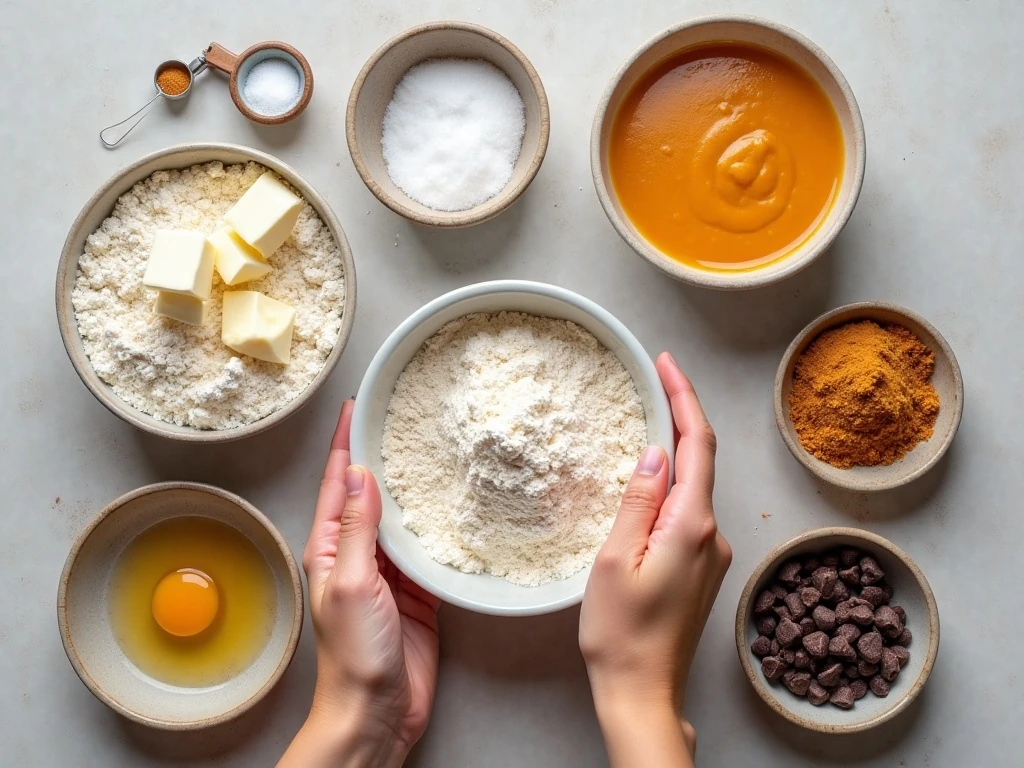 Ingredients for gluten-free pumpkin cookies arranged for baking